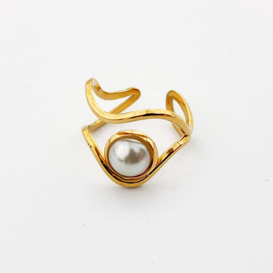 Anello Aperto con Perla – Eleganza Moderna in Oro