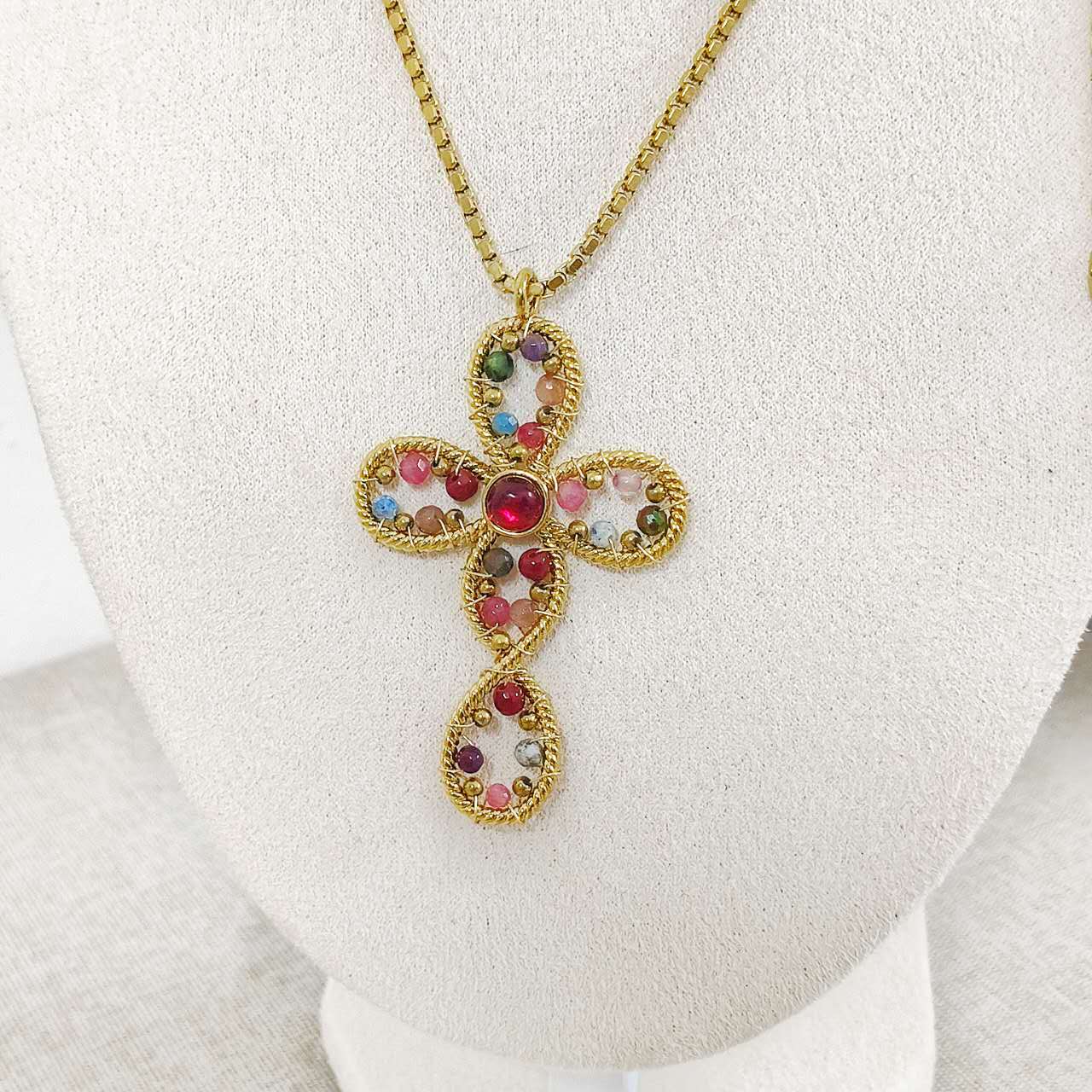 Collana Croce Gemme Colorate