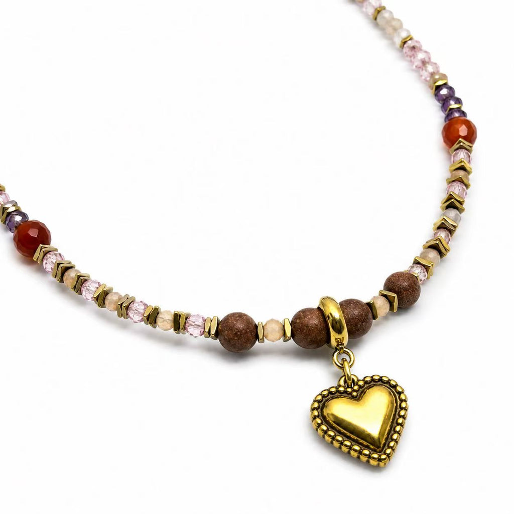 Collana con le pietre naturali (Quarzo Rosa) 49cm