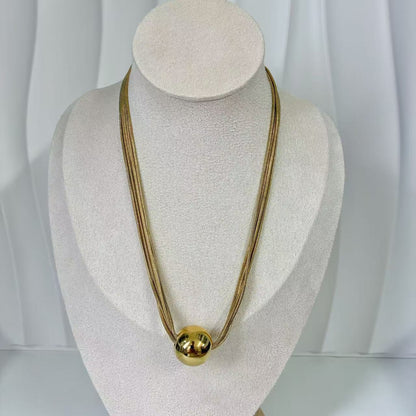 (C235)Collana 5 fili con pallina in acciaio inox