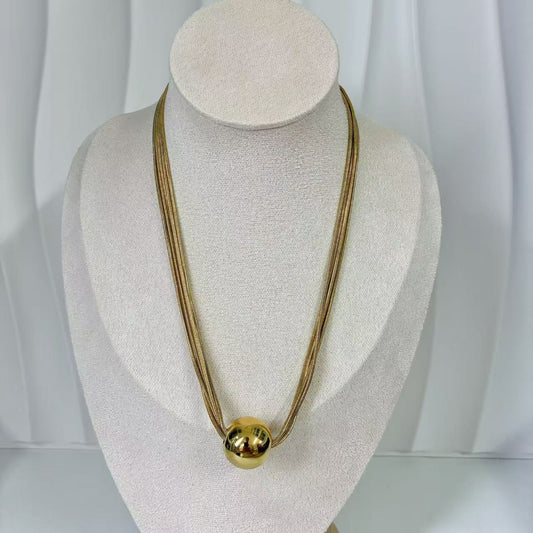 (C235)Collana 5 fili con pallina in acciaio inox