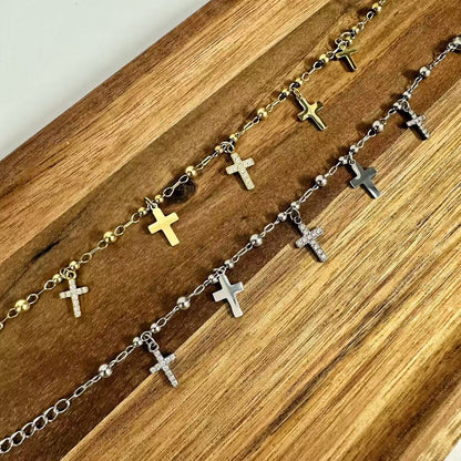 (B067) BRACCIALE DONNA CON PENDENTI CROCI IN ACCIAIO INOX