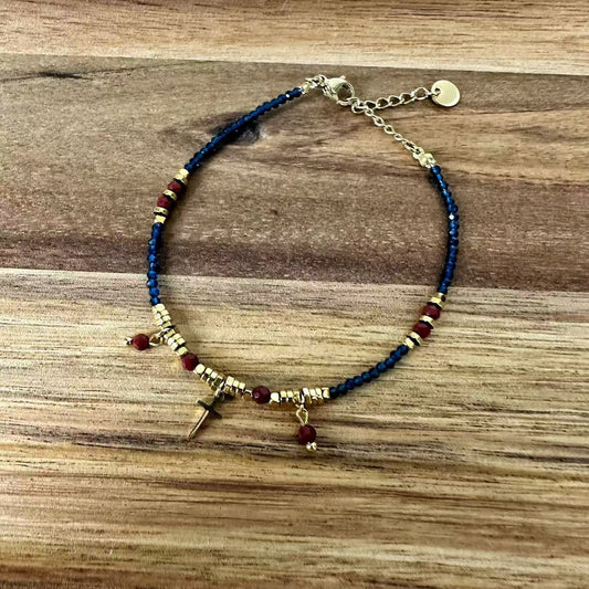 (B065) BRACCIALE DONNA CON PEPITE BLU IN ACCIAIO INOX