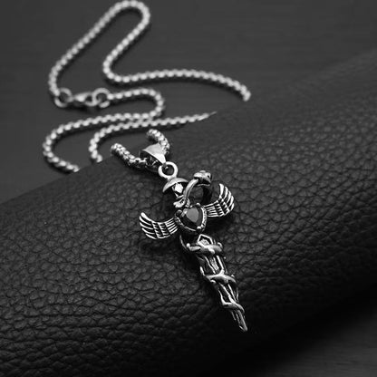 (C338)Collana Uomo Fantasy con Serpenti e Croce Alata