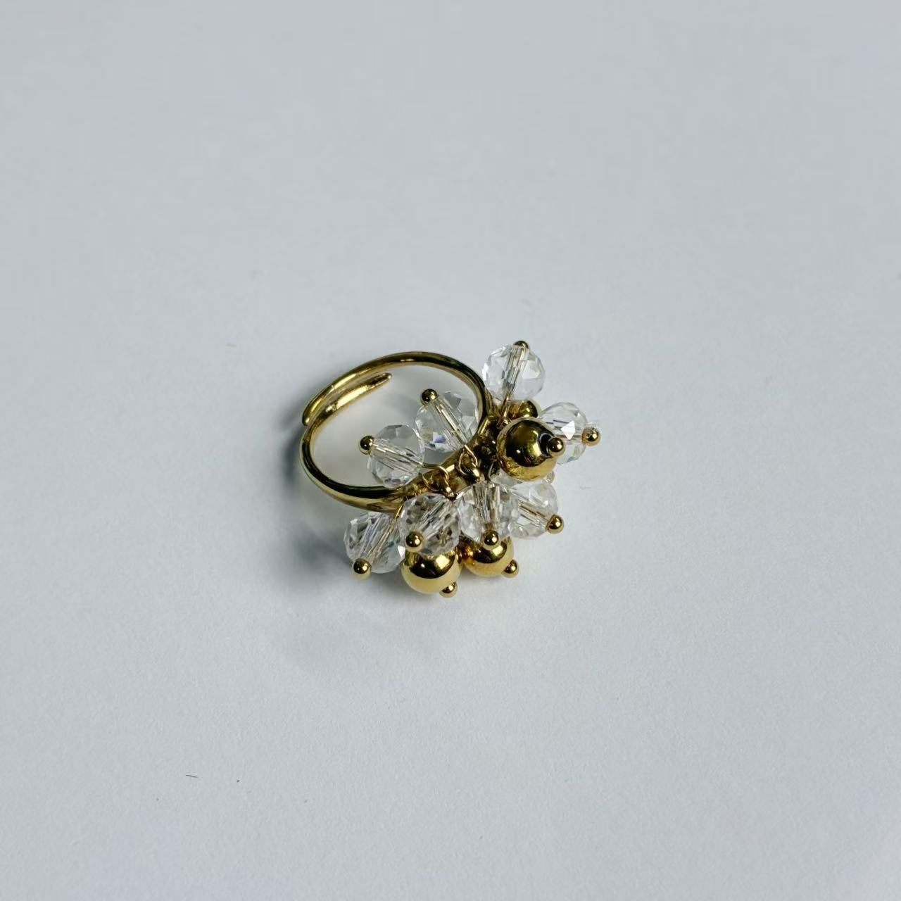 Anello con Perline Cristalline – Acciaio Inossidabile Oro