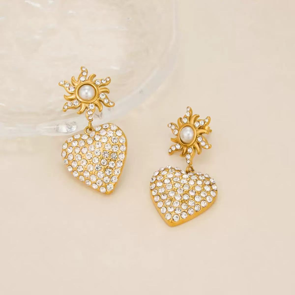 Orecchini Sole e Cuore con Cristalli