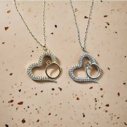 (C310)Collana cuore chevalier con anello solitario