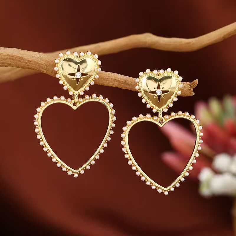 (O198)Orecchini Donna Romantici a Cuore con Perline