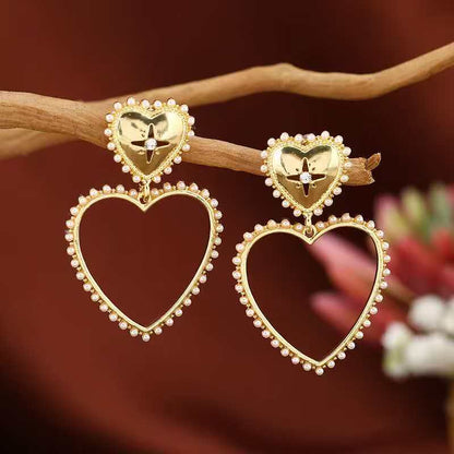 (O198)Orecchini Donna Romantici a Cuore con Perline