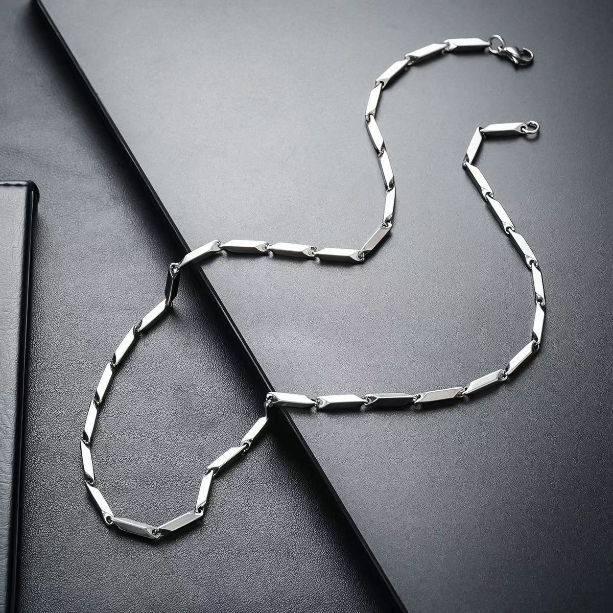 (C341)Collana Uomo in Acciaio Catena Geometrica