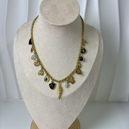 (C148)Collana ciondoli pesce in acciaio inox