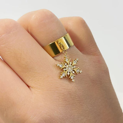 Anello Aperto con Ciondolo Fiocco di Neve – Eleganza Luminosa d’Inverno