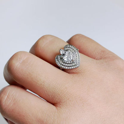 Anello Cuore a Triplo Strato con Zirconi – Acciaio Inossidabile