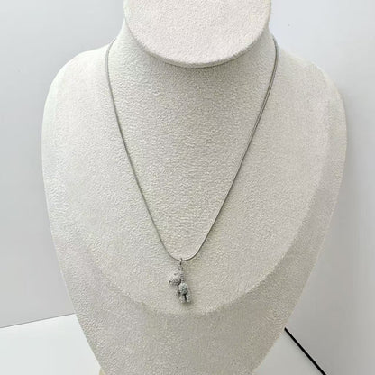 (C291)Collana teddy appeso con pavé in acciaio inox