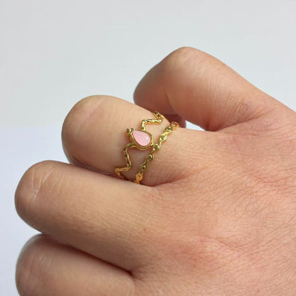 Anello Corona con Pietra Rosa – Regolabile e Romantico