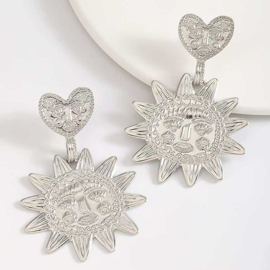 (O215)Orecchini Donna Sole in Argento con Cuore Intagliato