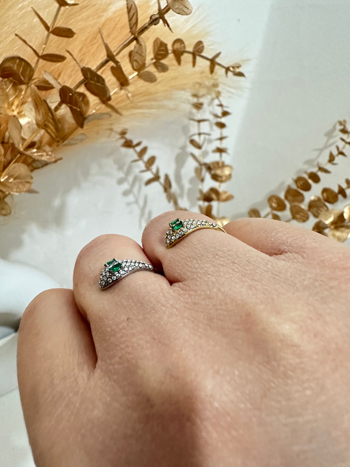 Anello serpente strass regolabile in acciaio inox (A46)