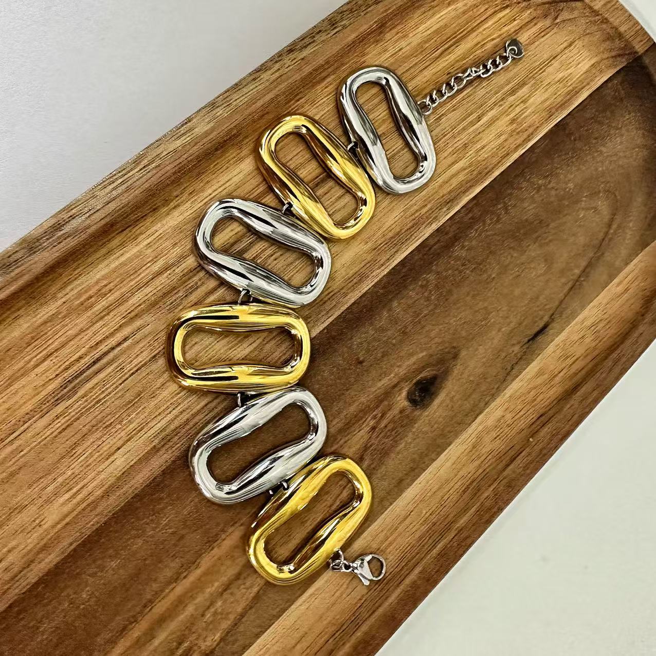 (B072) BRACCIALE DONNA BICOLORE IN ACCIAIO INOX