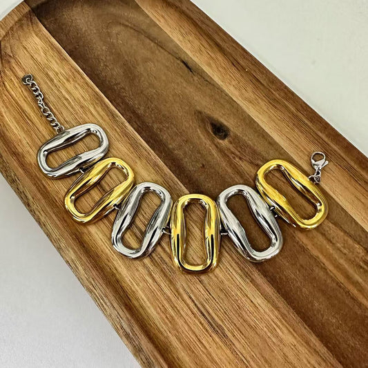 (B072) BRACCIALE DONNA BICOLORE IN ACCIAIO INOX