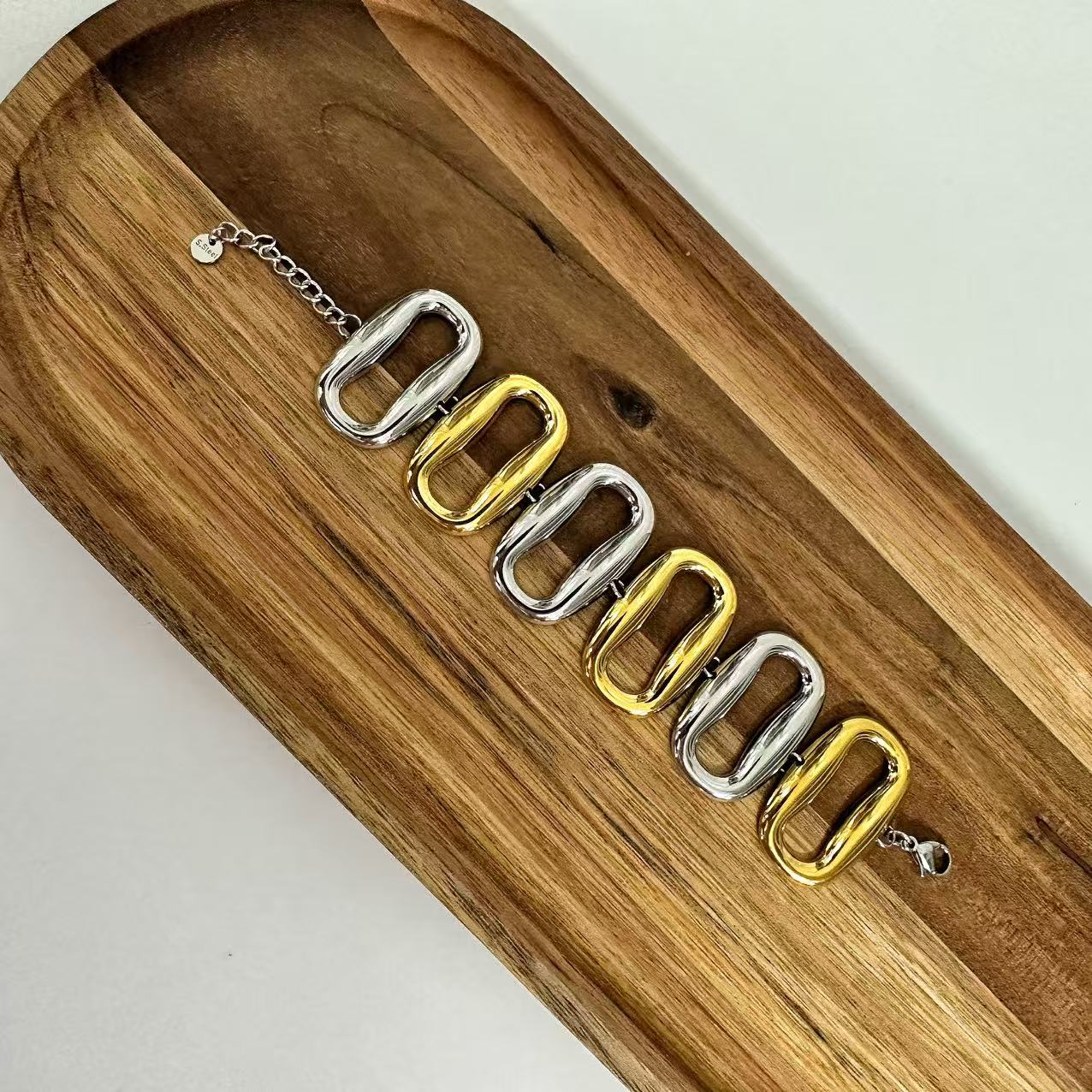 (B072) BRACCIALE DONNA BICOLORE IN ACCIAIO INOX