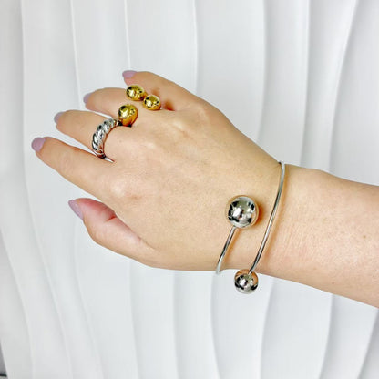 (B149)Bracciale semirigido donna con palline in acciaio inox