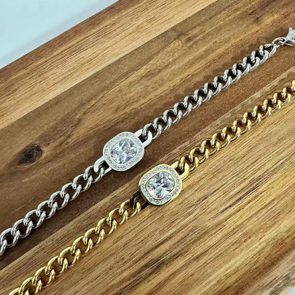 (B075) BRACCIALE DONNA CON ZIRCONE IN ACCIAIO INOX