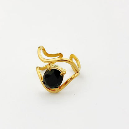 Anello Aperto con Cristallo Nero – Design Artistico e Moderno