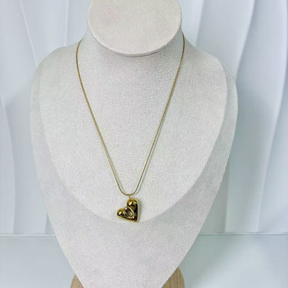 (C250)Collana cuore bombato piccolo in acciaio inox