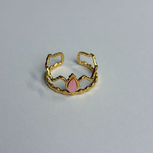 Anello Corona con Pietra Rosa – Regolabile e Romantico