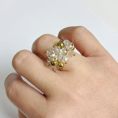 Anello con Perline Cristalline – Acciaio Inossidabile Oro