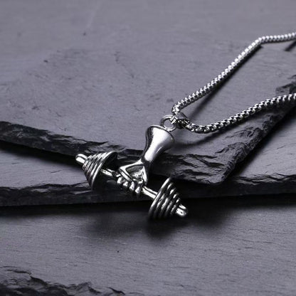 (C331)Collana Uomo Pendente Manubrio Fitness