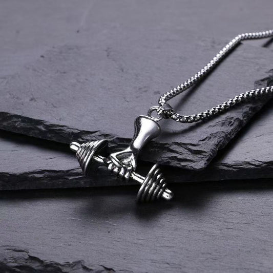 (C331)Collana Uomo Pendente Manubrio Fitness