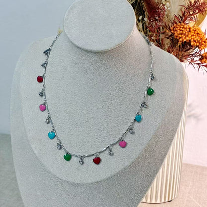 Collana “Cuori Colorati” – Acciaio Inossidabile con Smalti Multicolor e Zirconi