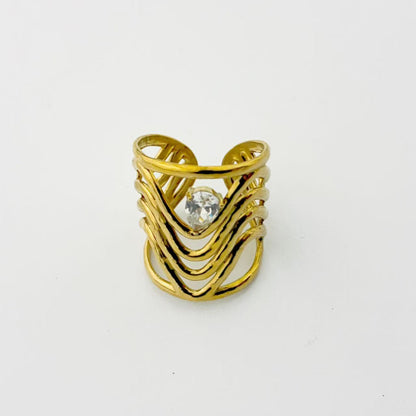 Anello Aperto con Design Intrecciato & Cristallo – Eleganza Scultorea