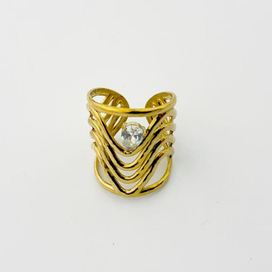 Anello Aperto con Design Intrecciato & Cristallo – Eleganza Scultorea