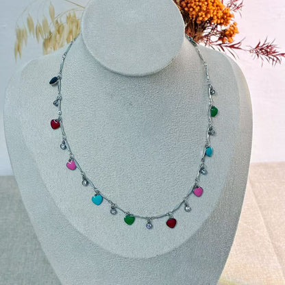 Collana “Cuori Colorati” – Acciaio Inossidabile con Smalti Multicolor e Zirconi