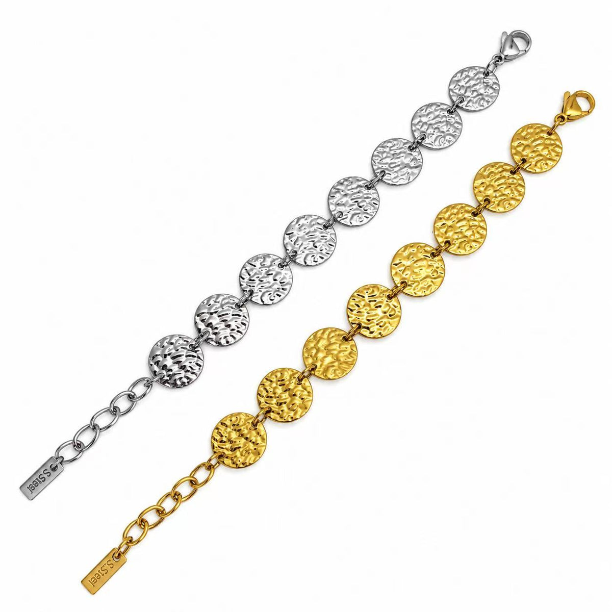 Bracciale dischetti martellati | in acciaio inox