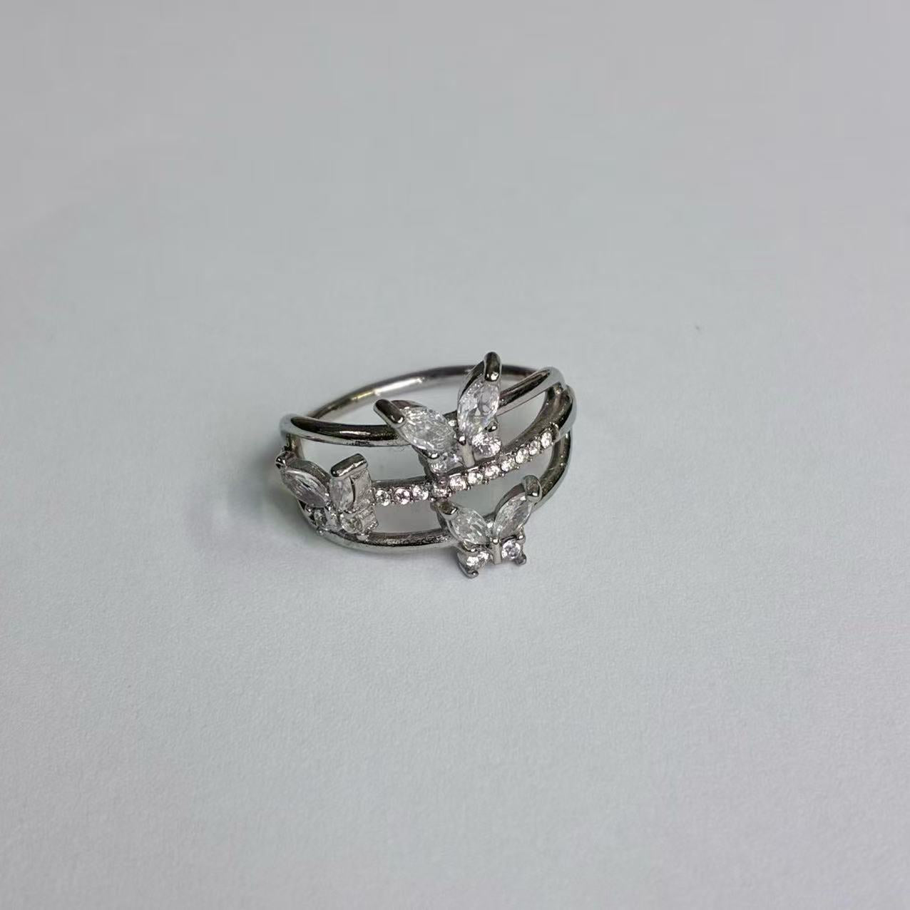 Anello Argento con Farfalle e Zirconi – Acciaio Inossidabile