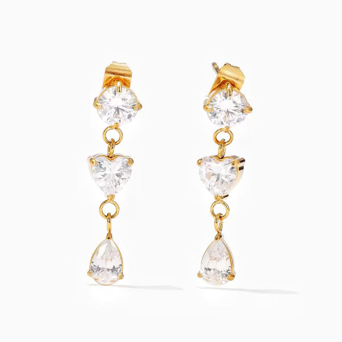 Orecchini "Trilogia di Cristallo" – Pendenti Luminosi in Acciaio