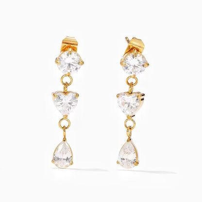 Orecchini "Trilogia di Cristallo" – Pendenti Luminosi in Acciaio