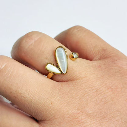 Anello Cuore in Madreperla con Zircone – Acciaio Inossidabile