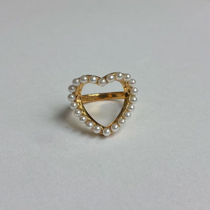 Anello Cuore con Perline – Acciaio Inossidabile Oro