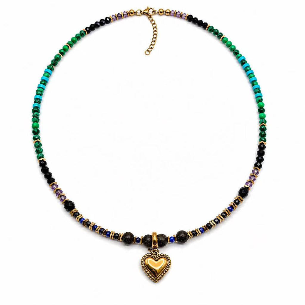 Collana con le pietre naturali (Malachite)49cm