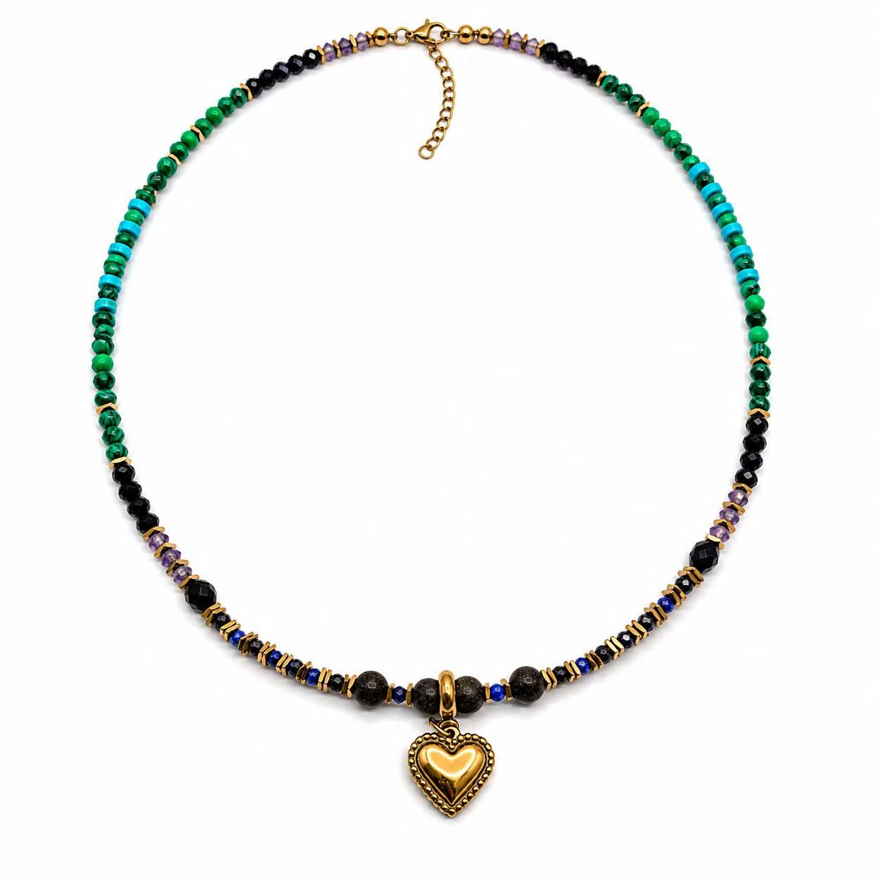 Collana con le pietre naturali (Malachite)49cm