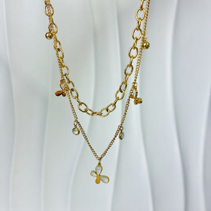 (C242)Collana doppio filo con farfalla in acciaio inox