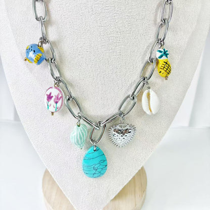 (C260)Collana con tanti pendenti in acciaio inox