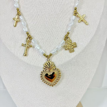 (C233)Collana con pendenti croci in acciaio inox