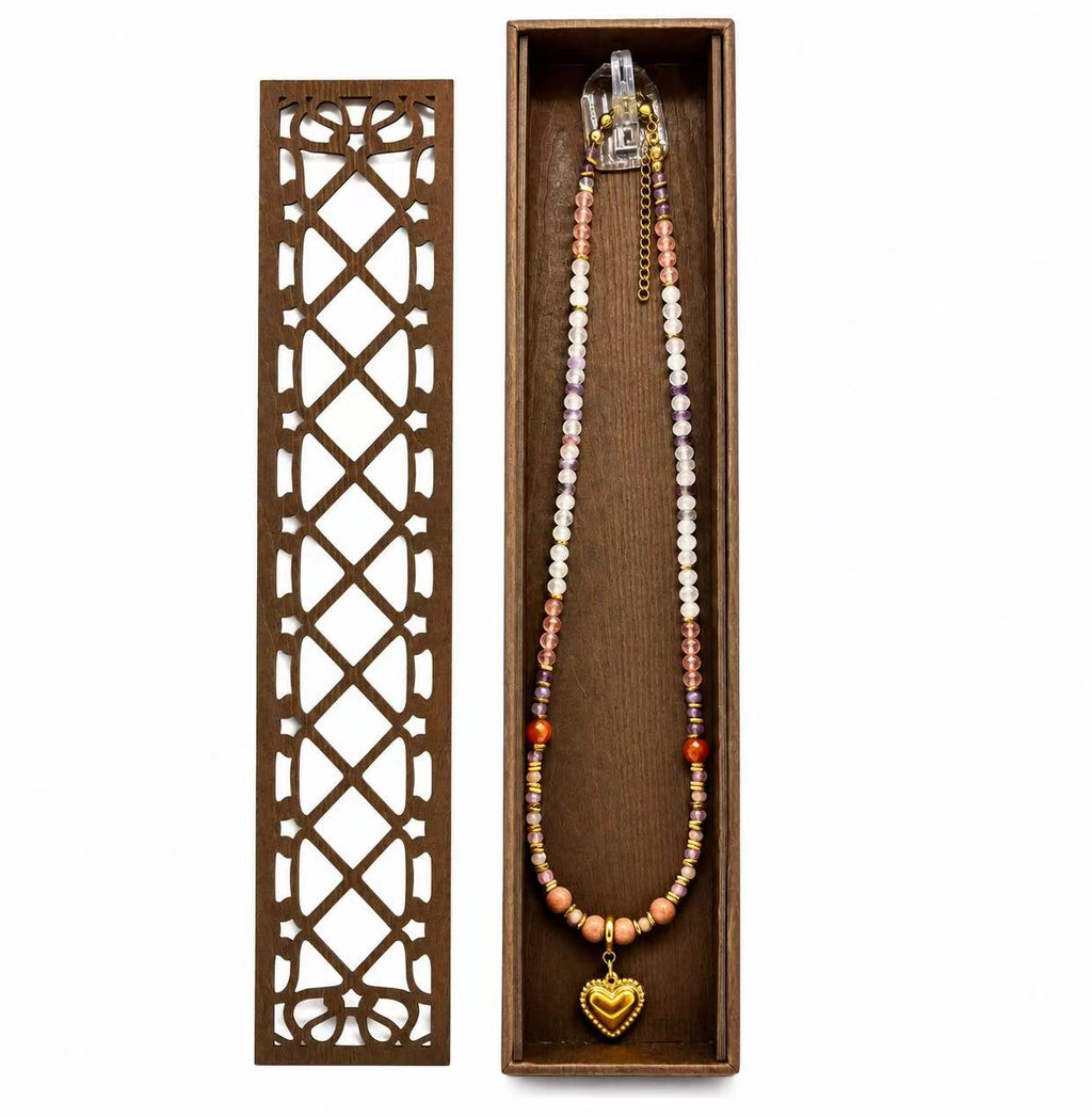 Collana con le pietre naturali (Quarzo Rosa) 49cm