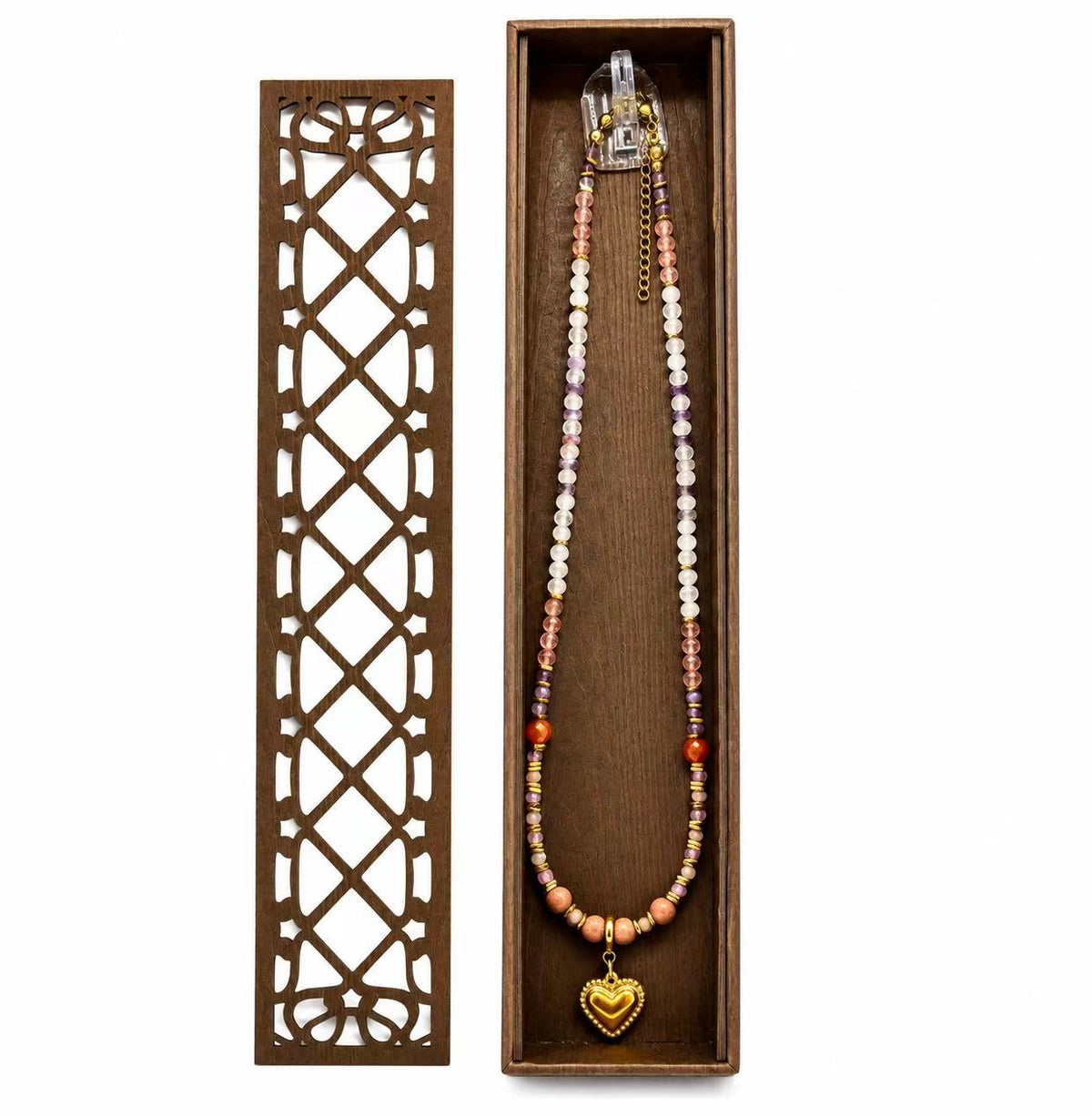 Collana con le pietre naturali (Quarzo Rosa) 49cm