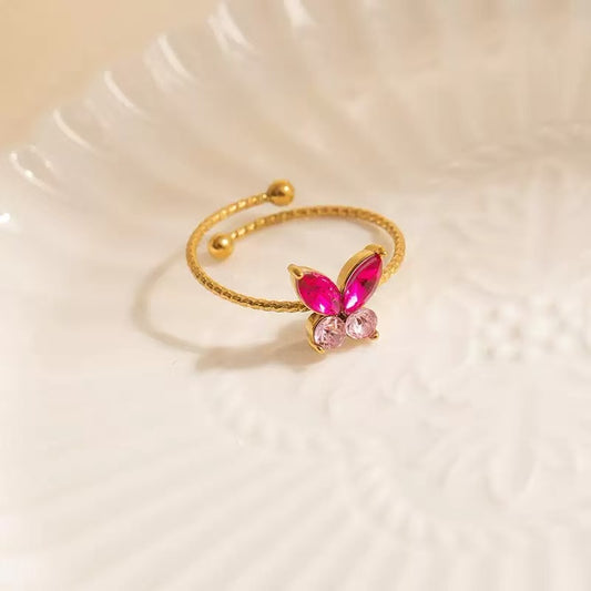 [Offerte] Anello "Metamorfosi Brilla" rosa/magenta – Design a Farfalla in Acciaio
